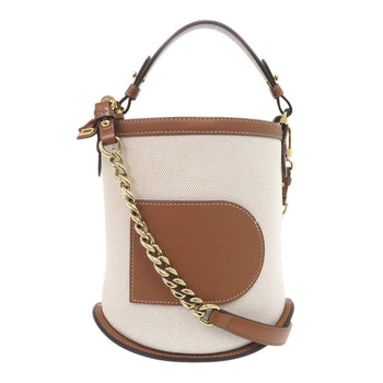 Delvaux Handbag Leather, Canvas Brown Bread Mini Bucket Women
