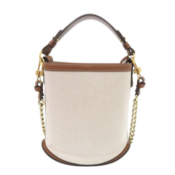 Delvaux Handbag Leather, Canvas Brown Bread Mini Bucket Women