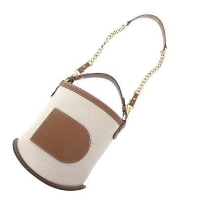 Delvaux Handbag Leather, Canvas Brown Bread Mini Bucket Women