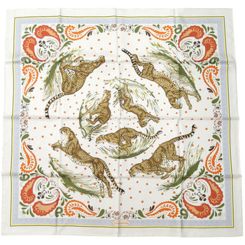 Hermes Scarf Silk Gris Twill Scarf Cheetah Carre90 Double Face Guepards Bandana Women