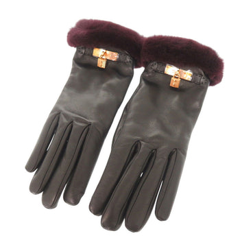 Hermes Gloves Lambskin, Cashmere Black Kelly Gloves Women 7