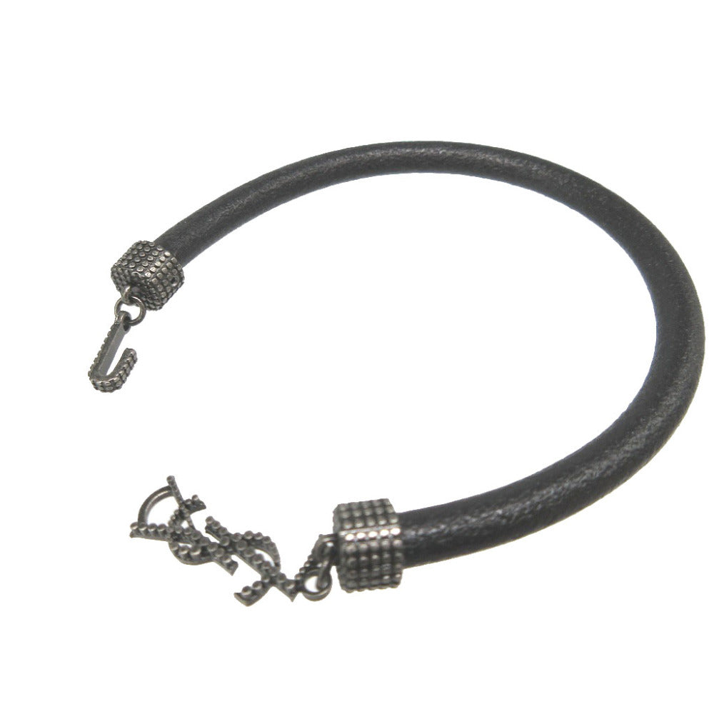 Saint Laurent Paris Bracelet Leather Black Logo Unisex(Unisex)
