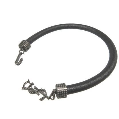 Saint Laurent Paris Bracelet Leather Black Logo Unisex(Unisex)