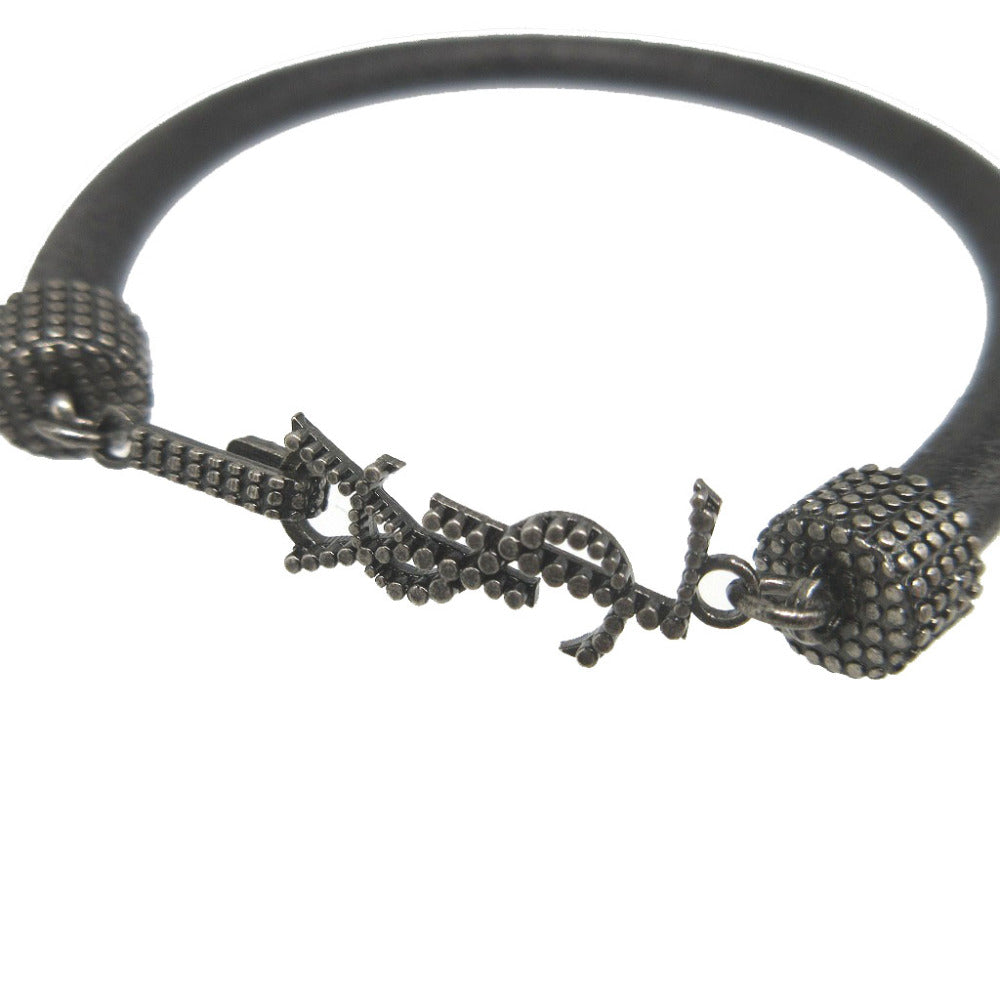 Saint Laurent Paris Bracelet Leather Black Logo Unisex(Unisex)