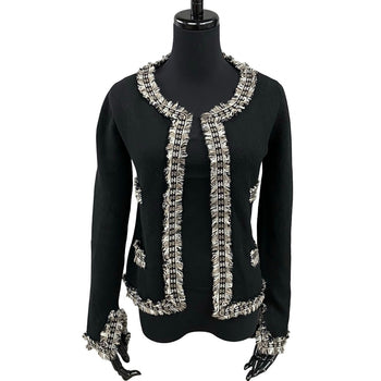 Chanel Ensemble Cashmere Black Coco Mark Trim Ensemble Twin Knit Women 38