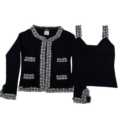 Chanel Ensemble Cashmere Black Coco Mark Trim Ensemble Twin Knit Women 38