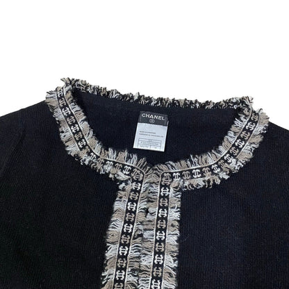Chanel Ensemble Cashmere Black Coco Mark Trim Ensemble Twin Knit Women 38