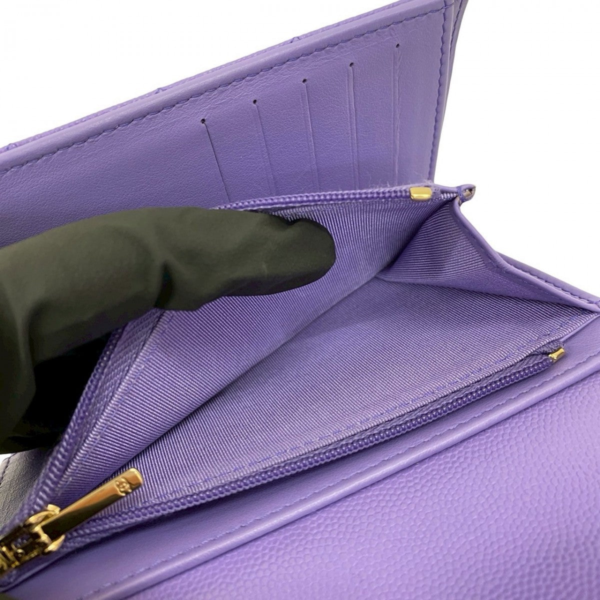 Chanel Tri-Fold Wallet Matt Caviar Skin Purple Matrasse