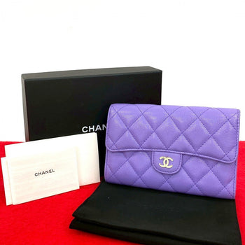 Chanel Tri-Fold Wallet Matt Caviar Skin Purple Matrasse