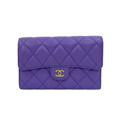 Chanel Tri-Fold Wallet Matt Caviar Skin Purple Matrasse