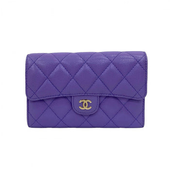 Chanel Tri-Fold Wallet Matt Caviar Skin Purple Matrasse