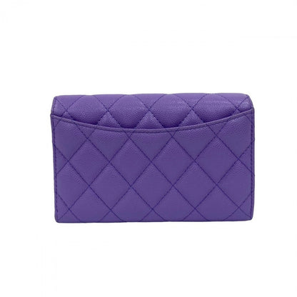 Chanel Tri-Fold Wallet Matt Caviar Skin Purple Matrasse