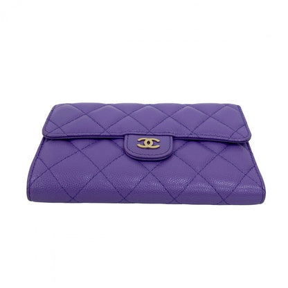 Chanel Tri-Fold Wallet Matt Caviar Skin Purple Matrasse