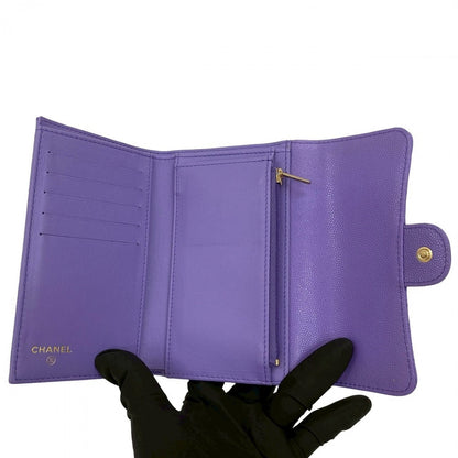 Chanel Tri-Fold Wallet Matt Caviar Skin Purple Matrasse