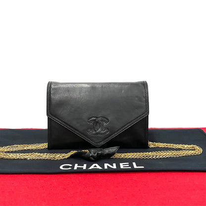 Chanel Shoulder Bag Lambskin Black Coco Mark Women