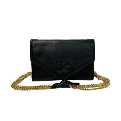 Chanel Shoulder Bag Lambskin Black Coco Mark Women