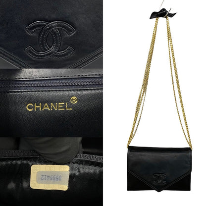 Chanel Shoulder Bag Lambskin Black Coco Mark Women
