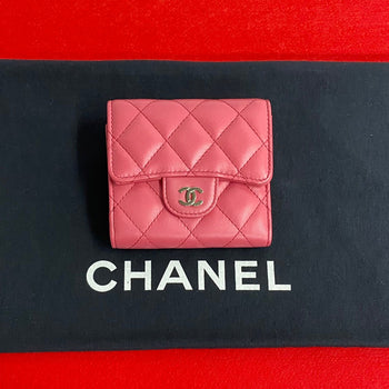 Chanel Bifold Wallet Lambskin Pink Coco Mark Matrasse Women