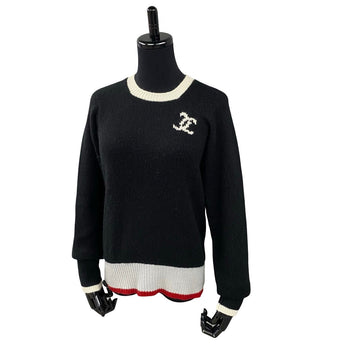 Chanel Sweater Cashmere Black Coco Mark Women 42