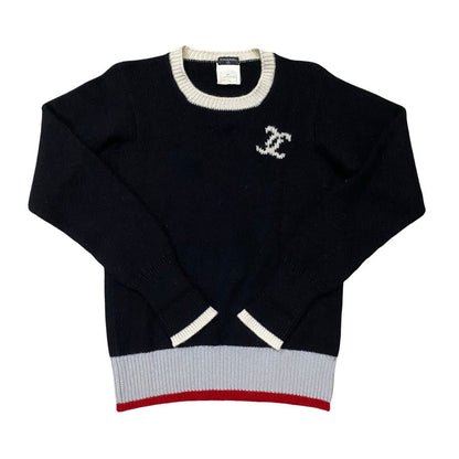 Chanel Sweater Cashmere Black Coco Mark Women 42