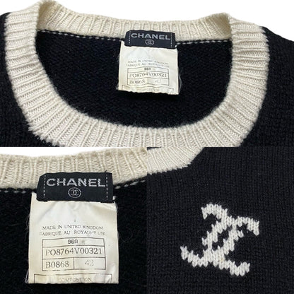 Chanel Sweater Cashmere Black Coco Mark Women 42