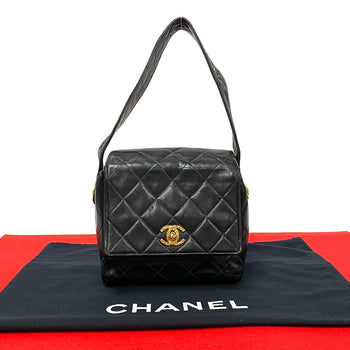Chanel Handbag Lambskin Black Coco Mark Matrasse Women