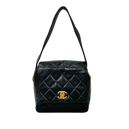 Chanel Handbag Lambskin Black Coco Mark Matrasse Women