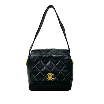 Chanel Handbag Lambskin Black Coco Mark Matrasse Women