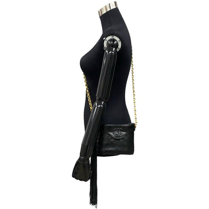 Chanel Shoulder Bag Lambskin Black Coco Mark Fringe Matrasse Women