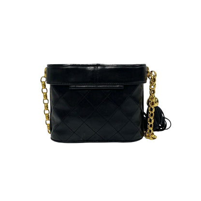 Chanel Shoulder Bag Lambskin Black Coco Mark Fringe Matrasse Women