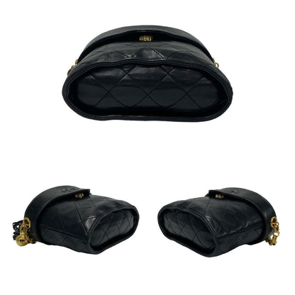 Chanel Shoulder Bag Lambskin Black Coco Mark Fringe Matrasse Women