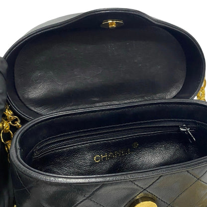 Chanel Shoulder Bag Lambskin Black Coco Mark Fringe Matrasse Women