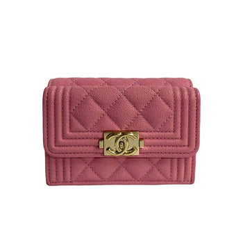 Chanel Tri-Fold Wallet Matt Caviar Skin Pink Caviar Skin Boy Chanel Women