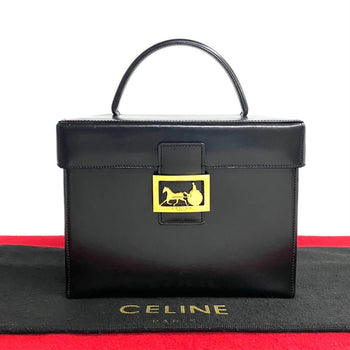 Celine Handbag Leather Black Carriage Metal Women