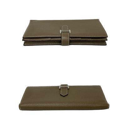 Hermes Long Wallet Purse Epsom Gray Logo Metal Beance Fleet Women(Unisex)