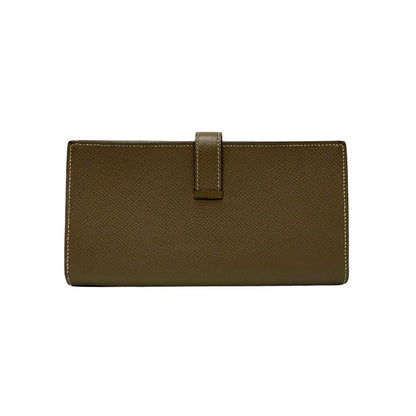 Hermes Long Wallet Purse Epsom Gray Logo Metal Beance Fleet Women(Unisex)