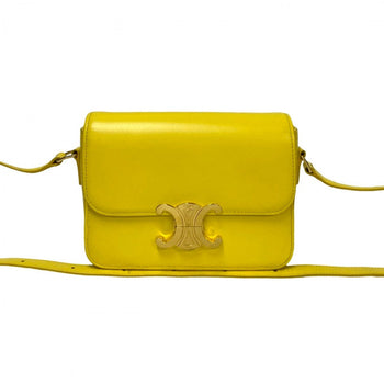 Celine Shoulder Bag Calfskin, Leather Yellow Triomphe Logo Metal Teen Triomphe Women