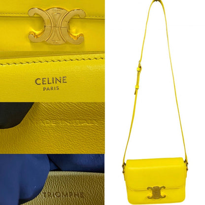 Celine Shoulder Bag Calfskin, Leather Yellow Triomphe Logo Metal Teen Triomphe Women