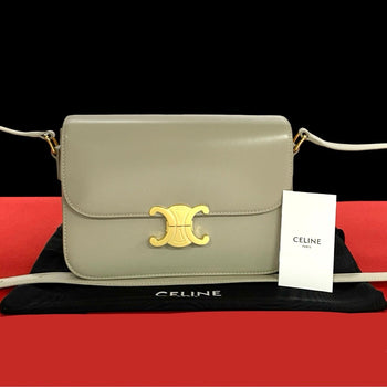 Celine Shoulder Bag Calfskin, Leather Beige Classic Triomphe Women