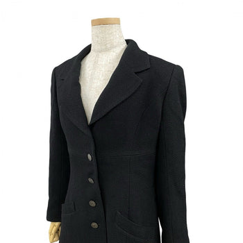 Chanel Tailored Jacket Wool, Nylon, Silk/Lycra Black Coco Mark Button Tweed Women 40