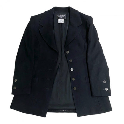 Chanel Tailored Jacket Wool, Nylon, Silk/Lycra Black Coco Mark Button Tweed Women 40