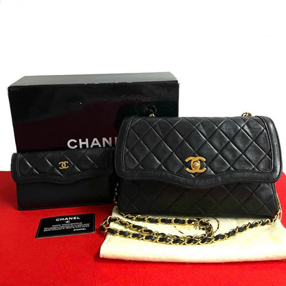 Chanel Shoulder Bag Lambskin Black Coco Mark Matrasse Women