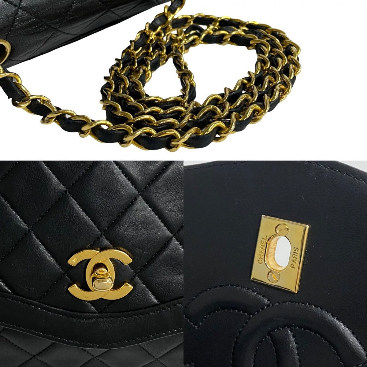 Chanel Shoulder Bag Lambskin Black Coco Mark Matrasse Women