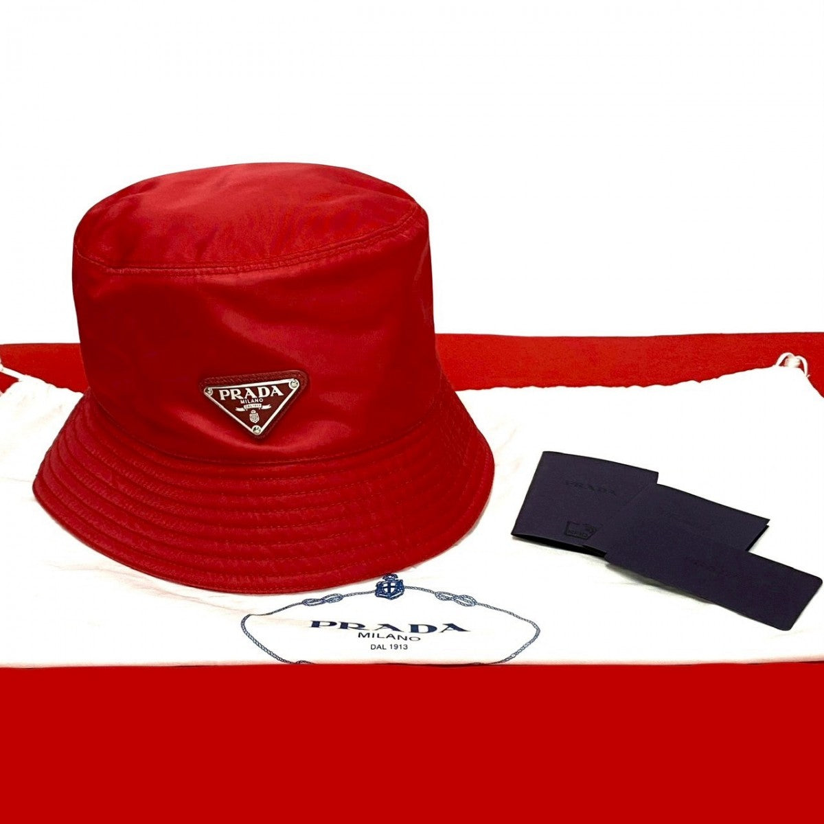 Prada Hat Nylon Red Triangular Logo Re-Nylon Women S