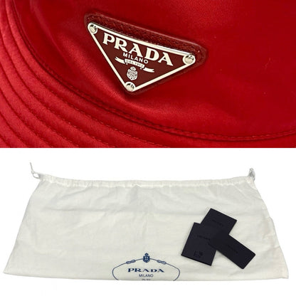 Prada Hat Nylon Red Triangular Logo Re-Nylon Women S