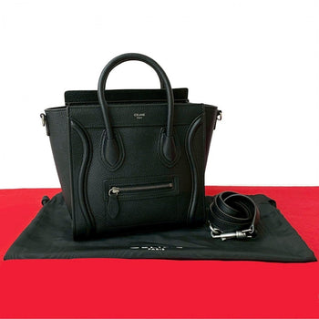 Celine Shoulder Bag Leather Black Luggage Nano Shopper Women(Unisex)