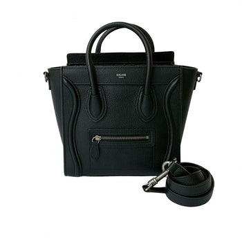 Celine Shoulder Bag Leather Black Luggage Nano Shopper Women(Unisex)
