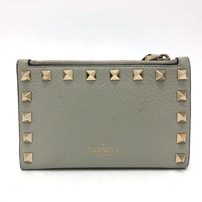 Valentino Folded Wallet Leather Gray Rock Studs