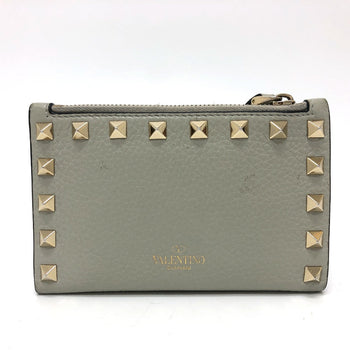 Valentino Folded Wallet Leather Gray Rock Studs