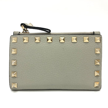 Valentino Folded Wallet Leather Gray Rock Studs